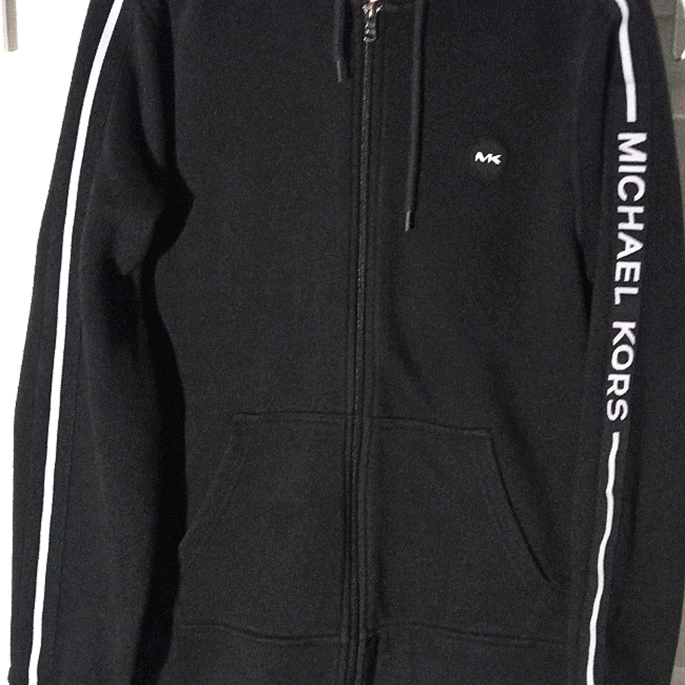 Mens Michael Kors arm logo full zip hoodie-Black